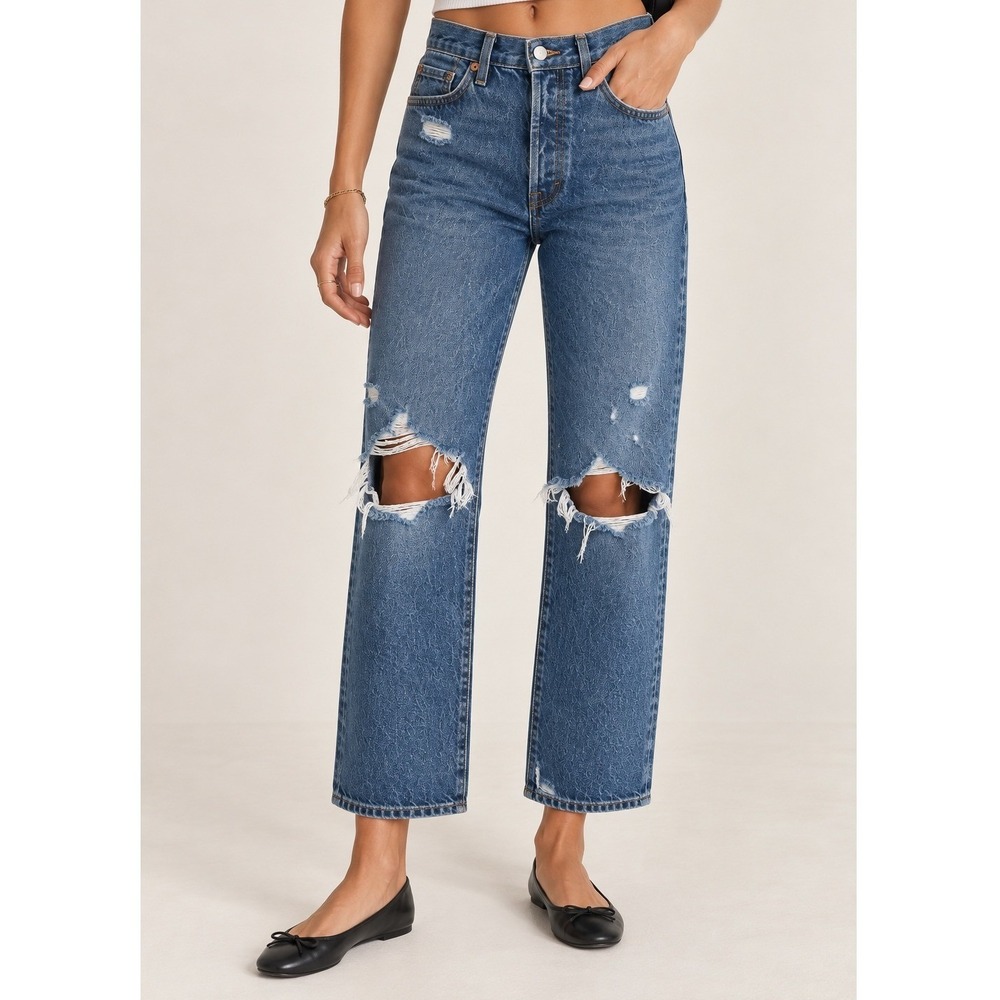 Levis Ribcage Straight Ankle Jeans Womens 29 Blue Distressed High Rise Capsule